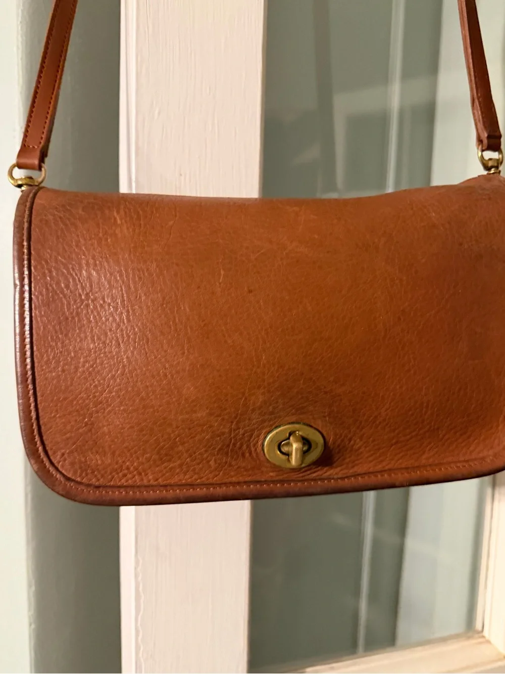 Coach British Tan Leather Turnlock Crossbody Clutch 9755
